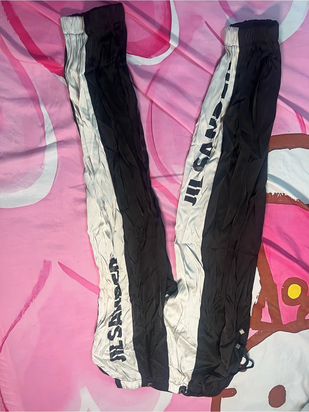 Kids Black & White Track Pants with Side Logo